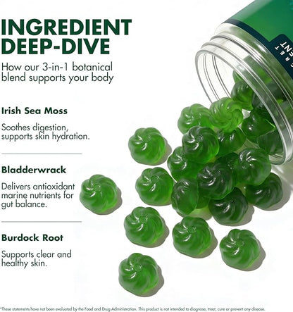 Secret Element Sea Moss Gummies for Women and Men, Irish Sea Moss with Bladderwrack & Burdock Root, Vegan Sea Moss Gummies, Sugar Free, Non-GMO, Apple Flavor, 60 Gummies