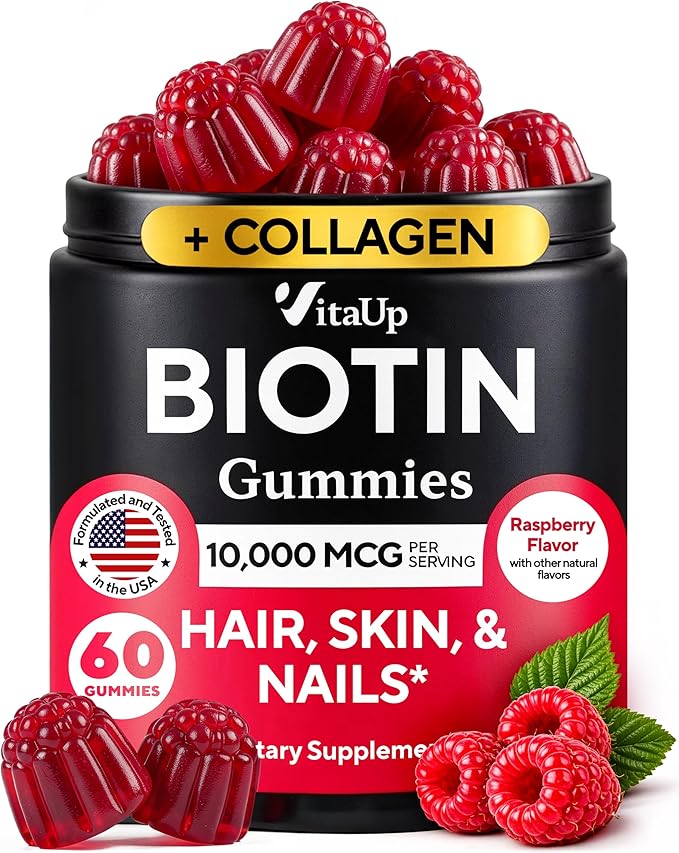 Biotin Gummies 10000mcg for Women and Men - Extra Strength Hair, Skin and Nails Gummies with Collagen - Natural Biotin Gummy Supplement for Hair, Skin, Nails Support - 60 ct