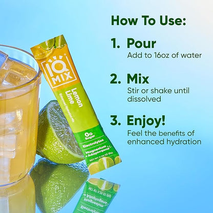 IQMIX Hydration Electrolyte Powder – 4-in-1 Formula for Hydration, Mental Clarity, Mood and Recovery – Sugar-Free Drink Mix, Keto, Magnesium L-Threonate, Lion’s Mane – 40 Count Lemon Lime