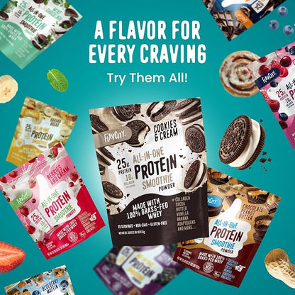FlavCity All in One Protein Shake Powder, Pineapple Coconut - On the Go Meal Alternative + Collagen Peptides, Reishi & Cordyceps - Focus, Skin, Hair & Joint Support - 100% Grass Fed Whey, 20 Servings