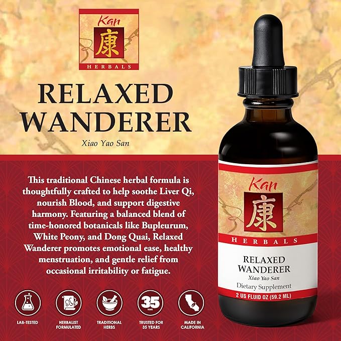 Kan Herbs Company Relaxed Wanderer – Traditional Chinese Herbal Formula to Support Mood, Digestion, and Menstrual Balance, Nourishes Blood, Eases Occasional Tension and Fatigue, 2 fl oz