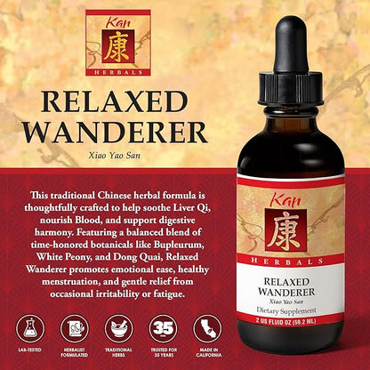 Kan Herbs Company Relaxed Wanderer – Traditional Chinese Herbal Formula to Support Mood, Digestion, and Menstrual Balance, Nourishes Blood, Eases Occasional Tension and Fatigue, 2 fl oz