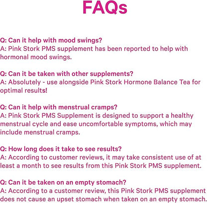 Pink Stork PMS Supplement for Women - Vitex, Ashwagandha, Maca Root & 10 Vitamins & Minerals to Support Hormone Balance, Mood, Bloating, Period Regularity - 60 Capsules