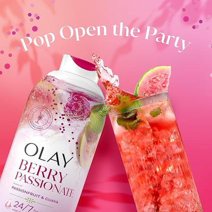 Olay Body Wash for Women, 24/7 Skin-Loving Freshness, Miami Mocktails, Plant Based Cleansers, Vitamin B3 & Antioxidant Blend, All Skin Types, Berry Passionate with Passionfruit & Guava Scent, 22 fl oz