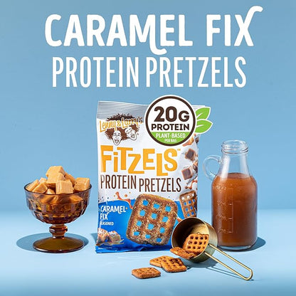 Lenny & Larry's FITZELS Protein Pretzels [Caramel Fix] – 8 x 3oz Bags of High Protein Snacks with 20g Plant Based Protein – Vegan Snack – Incredibly Tasty with Salty Crunch
