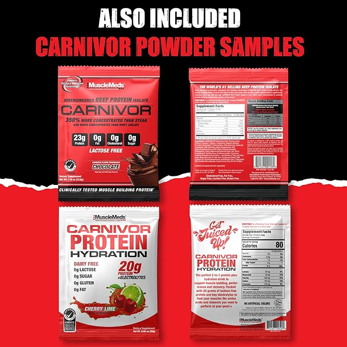 MuscleMeds Carnivor RTD Sampler Pack Ready to Drink Protein, Lactose Free, Sugar Free, Beef Isolate Protein, Muscle Building, Recovery 16.9 Fl Oz, Liquid (5 Pack)