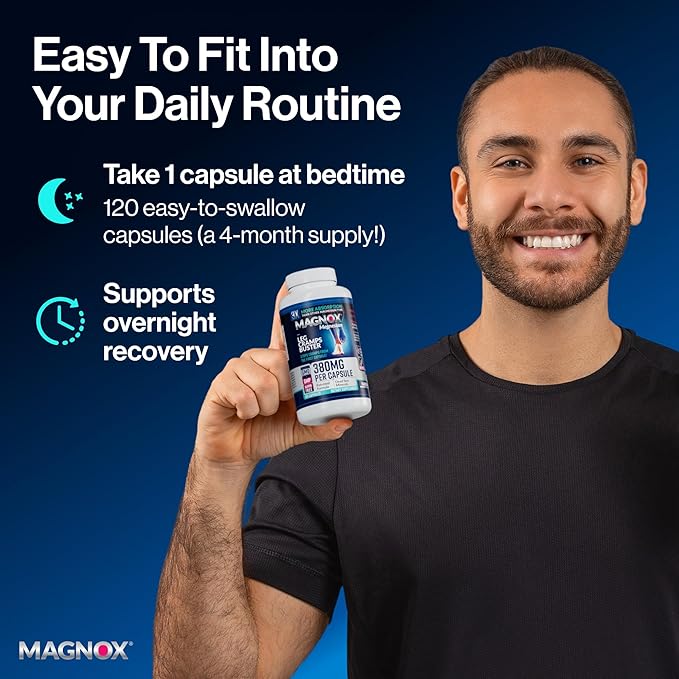 MAGNOX® Buster | Patented Clinically Tested 380mg Magnesium Supplement for Spasms & Leg Cramps at Night | One Capsule a Day for Almost Full Dosage | 3X More Absorption | Dead Sea Minerals (120 Caps)