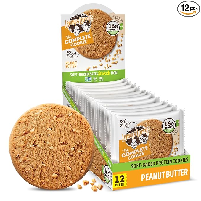 Lenny & Larry's Complete Protein Cookie, [Peanut Butter], Chewy Soft Baked, 16g Plant Protein, Vegan, Non-GMO, High Fiber, [4 Ounce] Cookie (Pack of 12)