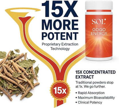 GoGo Energy Supplement: Natural Energy Boost, Cortisol Regulation, Focus Support, Herbal Alternative for Men & Women