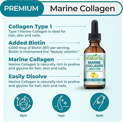 Why Not Natural Liquid Collagen Plus Biotin Drops for Women and Men - Supplement for Hair, Skin, and Nails