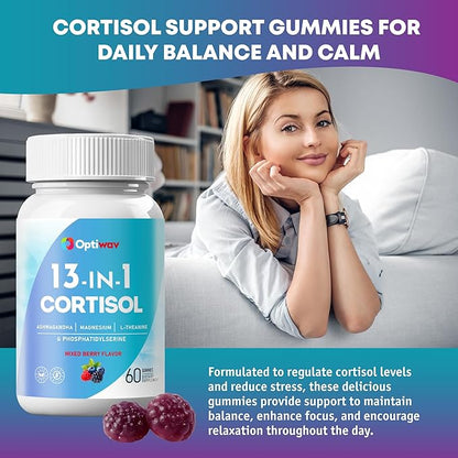Cortisol Reducer Gummies for Women Men - 13-in-1 Daily Cortisol Detox Manager Supports Stress Mood Balance Focus & Health Balance - Reduce High Cortisol with Ashwagandha Magnesium L-Theanine