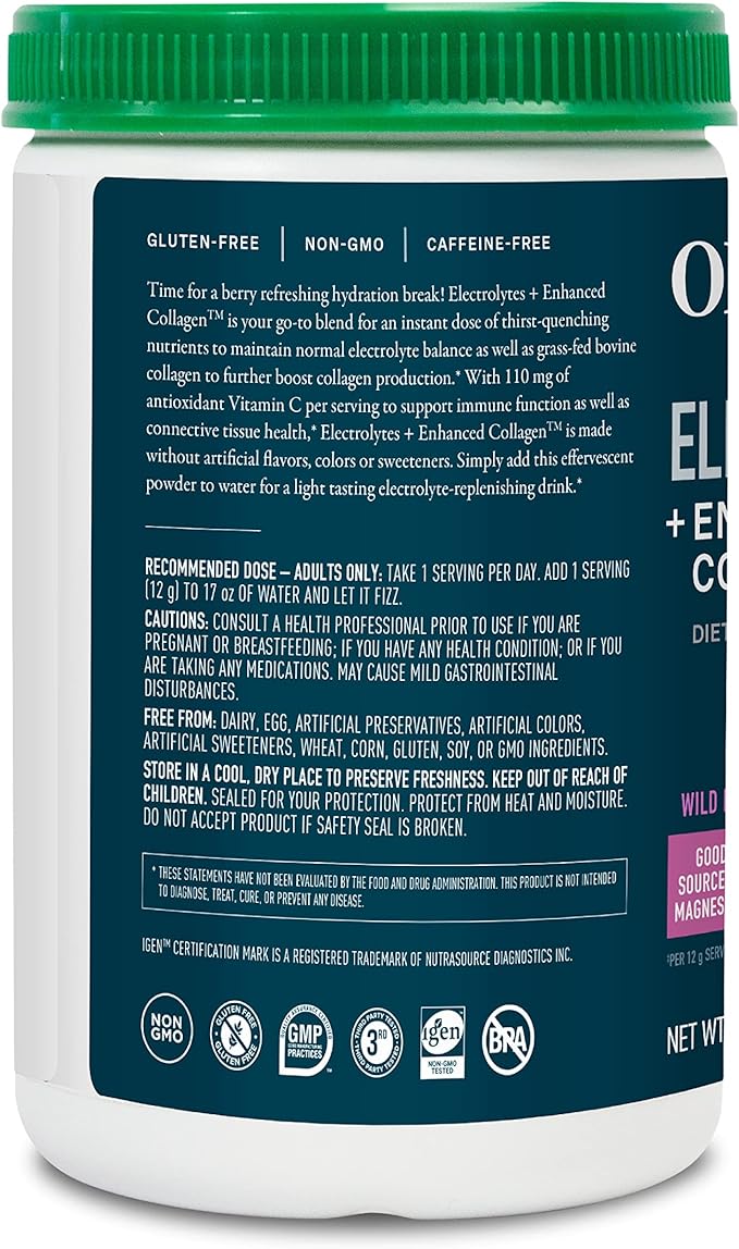 Organikа Electrolytes with Enhanced Collagen Powder for Women & Men - 13 oz - Wild Berry-Flavored Effervescent Electrolyte & Collagen Drink Mix - Deep Hydration, Mobility, Skin, Hair, & Nails