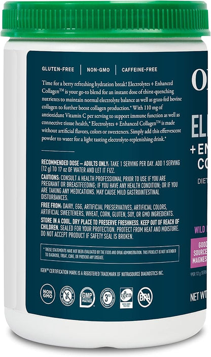 Organikа Electrolytes with Enhanced Collagen Powder for Women & Men - 13 oz - Wild Berry-Flavored Effervescent Electrolyte & Collagen Drink Mix - Deep Hydration, Mobility, Skin, Hair, & Nails