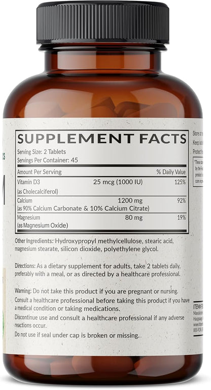 Futurebiotics Calcium 1200 MG Per Serving Sustained Release with Vitamin D3 1000 IU Per Serving Non-GMO, 90 Vegetarian Tablets