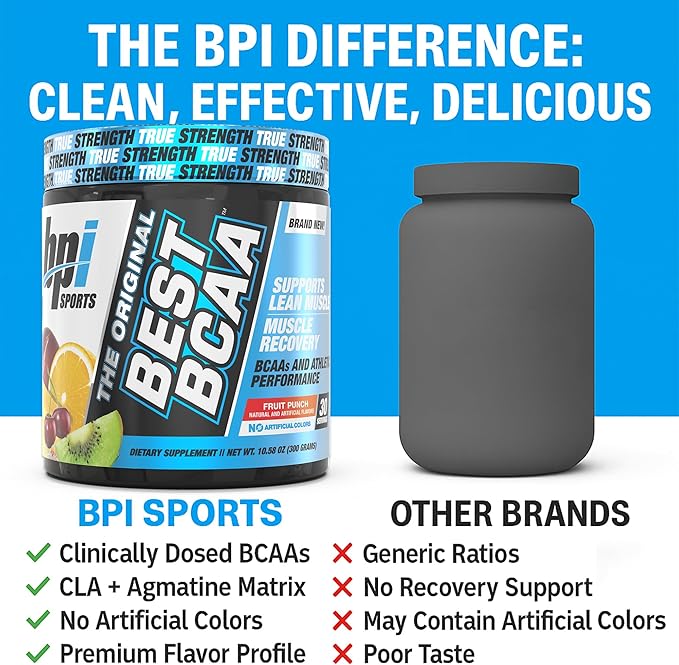 BPI Sports Best BCAA Powder - Muscle Recovery Support - Branched Chain Amino Acids | Building Blocks of Protein and Muscle - Post Workout Recovery – Hydration - Fruit Punch, 30 Servings