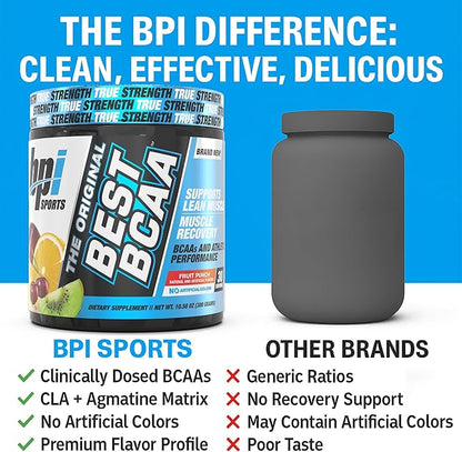 BPI Sports Best BCAA - BCAA Powder - Branched Chain Amino Acids - Muscle Recovery - Muscle Protein Synthesis - Lean Muscle - Improved Performance – Hydration – Fruit Punch - 60 Servings - 1.32 Pound
