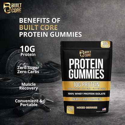 Whey Isolate Protein Gummies – 10g Per Serving – 120 Count – Sugar Free, Low Carb, Gluten Free – 300g of High Protein Snack for Men & Women