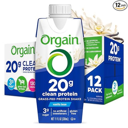 Orgain Clean Protein Shake, Grass Fed Dairy, Vanilla Bean - 20g Whey High Protein, Kosher, Ready to Drink, Low Net Carbs, Gluten Free, No Soy Ingredients, 11 Fl Oz (Pack of 12)