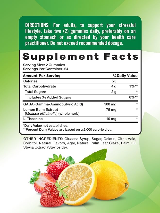 Nature's Truth Stress Relief Gummies for Adults | with Gaba, L Theanine, and Lemon Balm | Lemon Strawberry Flavor | Non-GMO & Gluten Free Supplement