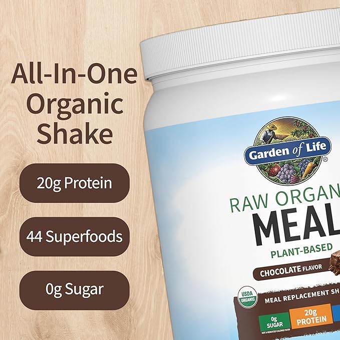 Garden of Life Meal Replacement Shakes, Raw Organic, Chocolate Protein Powder with Plant Based Pea Protein, Sprouts, Greens, Probiotics, Dairy Free 14 Servings