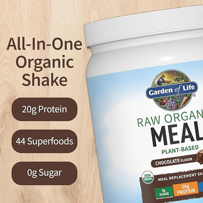 Garden of Life Meal Replacement Shakes, Raw Organic, Chocolate Protein Powder with Plant Based Pea Protein, Sprouts, Greens, Probiotics, Dairy Free 14 Servings