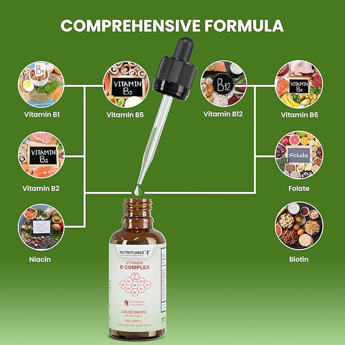 Liquid Vitamin B Complex – High-Potency and Complete B-Vitamin Drops for Energy, Metabolism, and Immune Support – Strawberry Flavored, Non-GMO, Sugar-Free – 60 Servings (2oz)