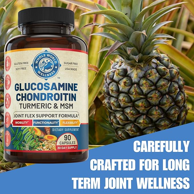 Joint Support Supplement with Glucosamine Chondroitin MSM Turmeric Boswelia. Supports Inflammatory Response, Discomfort Relief for Knees Hands Back Joints. USA Made.