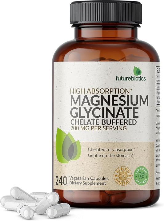 Futurebiotics Magnesium Glycinate 200 MG per Serving Chelated for High Absorption, Gentle On Stomach, Non-GMO, 240 Vegetarian Capsules