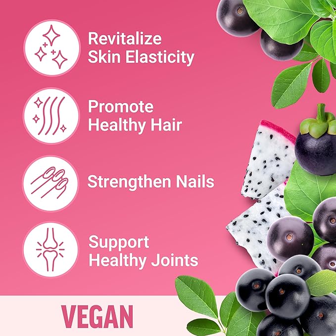 FORCE FACTOR Collagen Boosting Superfoods, Vegan Collagen Booster for Women, With Biotin, Hyaluronic Acid, and Vitamin C, For Hair, Skin, Nails, & Joint Support, Tropical Fruit, 120 Soft Chews, 2-Pack