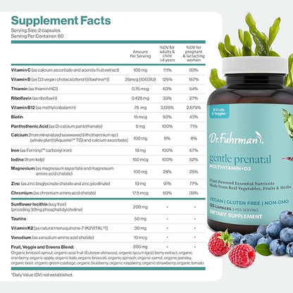 Dr Fuhrman Prenatal Vitamins For Women | Doctor-Formulated Prenatal Vitamins | Natural Folate, B12, Choline & Iodine for Pregnancy Support, Brain & Immune Health | No Synthetic Folic Acid | 120 Cap