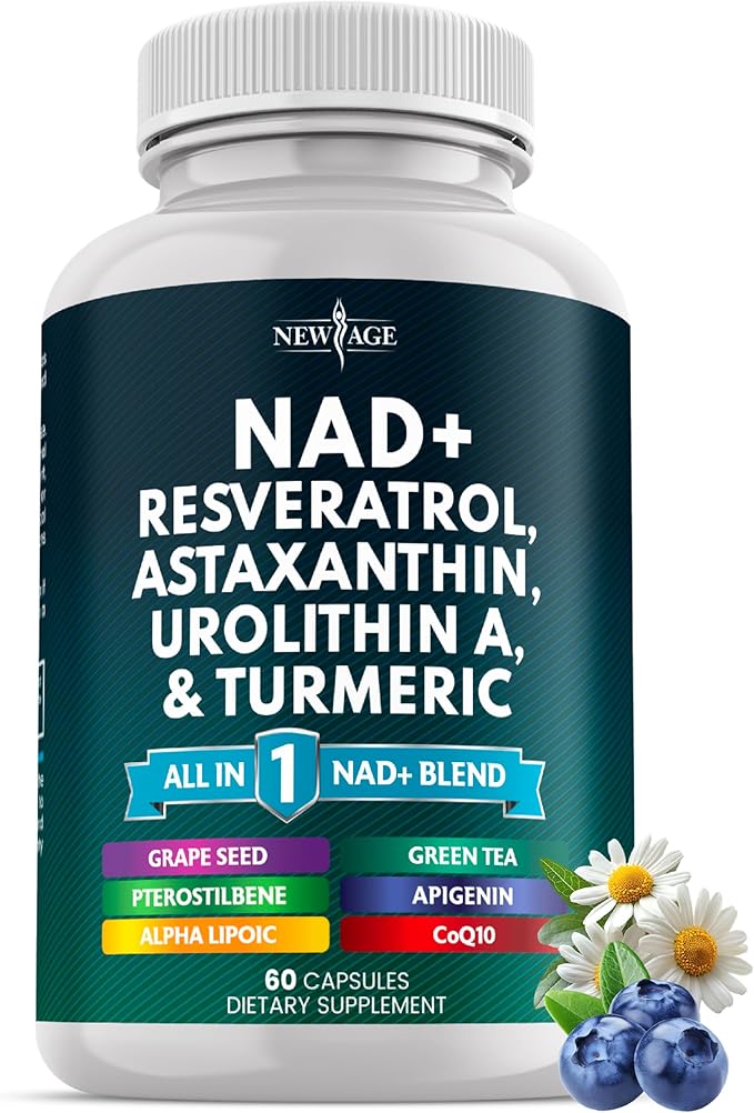 NEW AGE NAD+ Supplement - Astaxanthin, Urolithin A, Resveratrol, CoQ10 & Antioxidant Blend – Cellular Energy, Mitochondrial Support – Vegan, Non-GMO- 60 Count