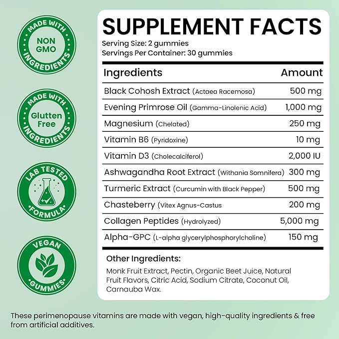 Perimenopause Supplements Women | Premenopausal Gummy Vitamins | Relief for Hormonal Balance & Mood Swings | Supports Menstrual Cycle Regulation | 60 Vegan Gummies