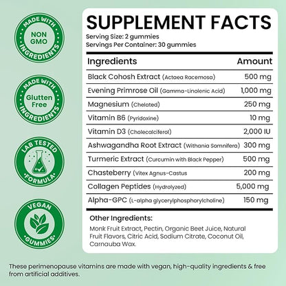 Perimenopause Supplements Women | Premenopausal Gummy Vitamins | Relief for Hormonal Balance & Mood Swings | Supports Menstrual Cycle Regulation | 60 Vegan Gummies