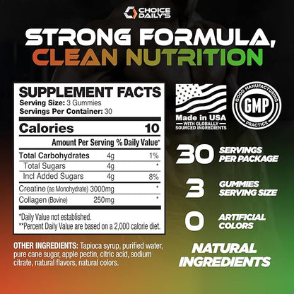 Creatine Gummies - 90 Vegan Friendly Chews - USA Made - Boosts Recovery - Builds Muscle - Enhanced Cognitive Benefits (Large, Strawberry Watermelon)