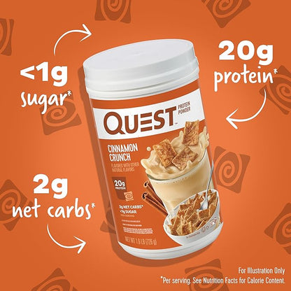 Quest Nutrition Cinnamon Crunch Protein Powder, 20g Protein, 2g Net Carb, 1g Sugar, Low Carb, Gluten Free, 1.6 Pound, 24 Servings