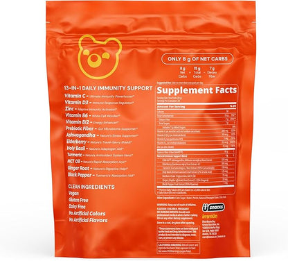 Grüns Immun Immunity Gummies with Vitamin C, Zinc, MCT Oil, & Turmeric - Daily Immune Support Supplement for Adults - Sour Pineapple Flavor (28 Count)
