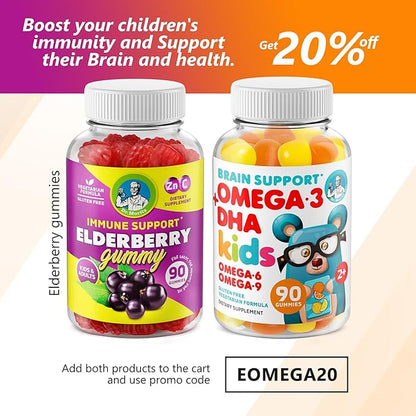 DR. MORITZ Omega 3 Kids Gummies (180 Count), Vegan Omega3 Gummies for Kids with No Fish Oil, Vitamins for Brain & Heart Health, Gluten-Free Omega 3 6 9