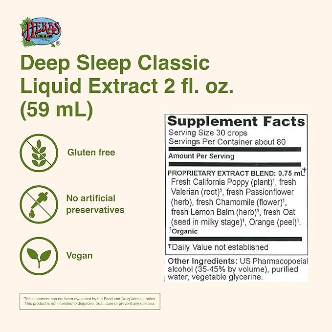 Herbs Etc. - Deep Sleep - Natural Herbal Supplement - Non-Habit Forming - 2 oz Liquid Extract (Contains Fresh Extracts of California Poppy, Valerian, Passionflower, Chamomile, Lemon Balm)