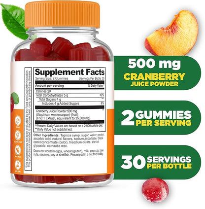 Lifeable Cranberry Gummies for Women | Great Tasting Cranberry Supplement | for Urinary Tract Health, Bladder & Kidney Support | Vegan and Non GMO Cranberries | 60 Count