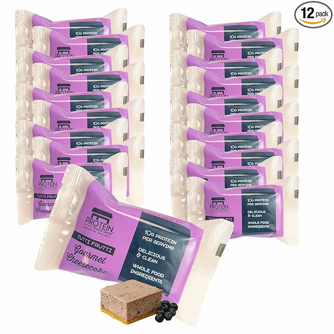Low Carb Protein Cheesecake Bars | High Protein, Gluten-Free, Clean Ingredients Snack Bars (12, Tutti Frutti)