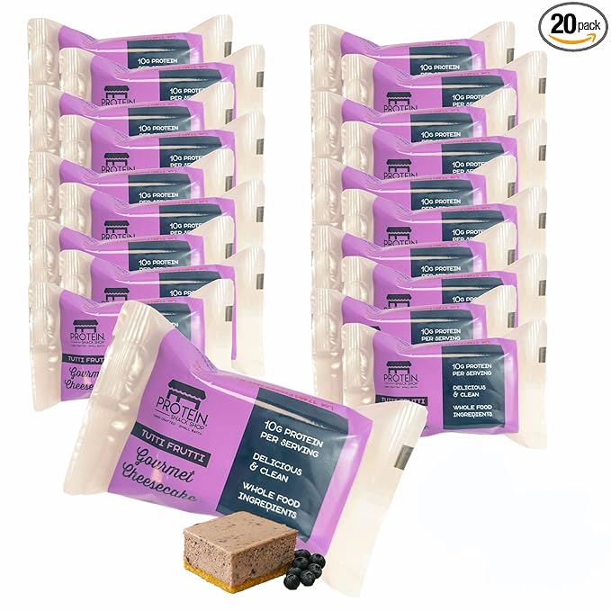 Low Carb Protein Cheesecake Bars | High Protein, Gluten-Free, Clean Ingredients Snack Bars (20, Tutti Frutti)