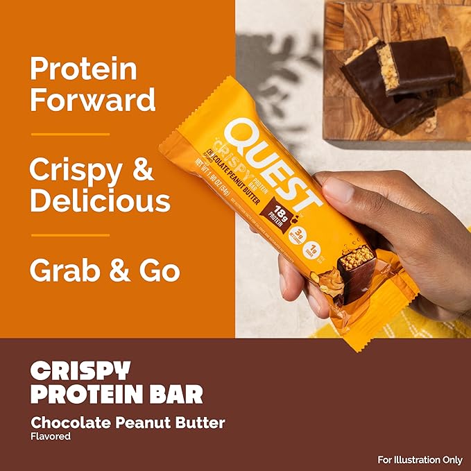 Quest Nutrition Crispy Chocolate Peanut Butter Hero Protein Bar, 18g Protein, 1g Sugar, 3g Net Carb, Gluten Free Protein Snack, Keto Friendly, 4 Count