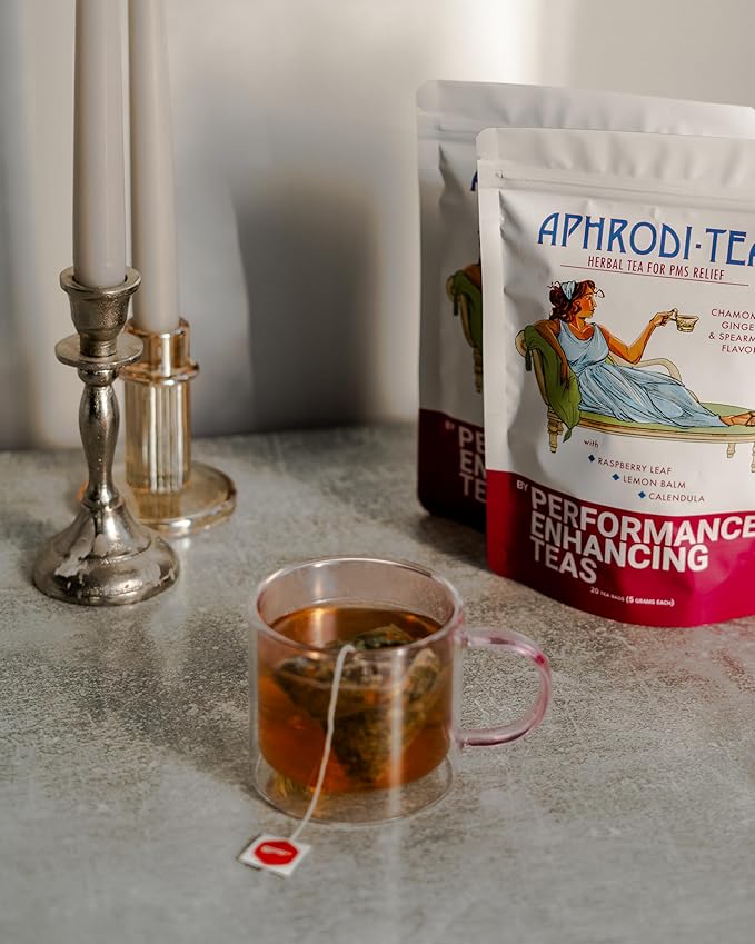 PMS Relief Herbal Tea | X-Large 5g Tea Bags | with Raspberry Leaf, Calendula and Lemon Balm | Chamomile, Ginger and Spearmint Flavor | 20 Pack Bag | Aphrodi-Tea by Performance Enhancing Teas