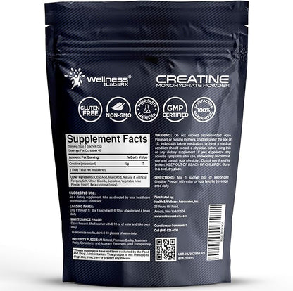 WELLNESS LABSRX Creatine Monohydrate Powder Sachets 300g – Fruit Punch Flavor Micronized Creatine Powder Supplement, Creatine for Women and Men, Supports Strength, Energy, Performance - 60 Servings