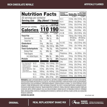 SlimFast Meal Replacement Powder, Original Rich Chocolate Royale, 10g of Protein, 22 Servings (Packaging May Vary)