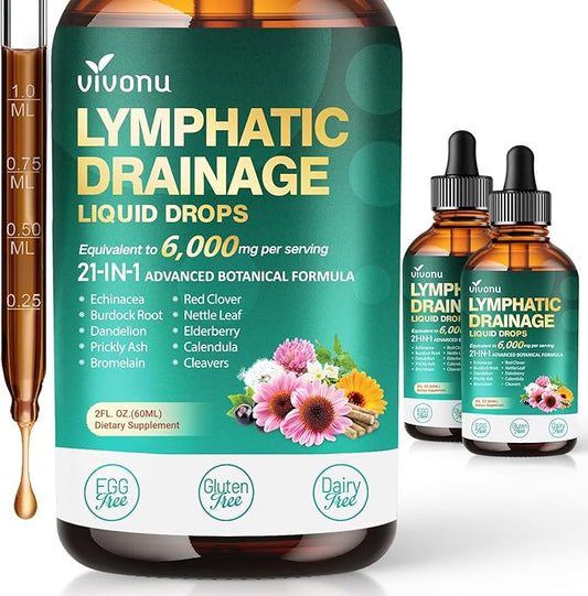 21-in-1 Lymphatic Drainage Drops for Liposomal, Immune & Lymph System Support Supplement for Women & Men with Echinacea, Dandelion, Burdock, Bromelain, Calendula, Turmeric & More, 2 Pack