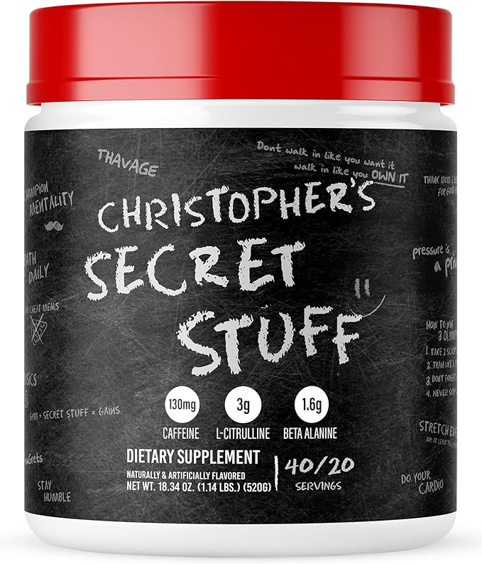 RAW Christopher's Secret Stuff Pre Workout Powder, Thavage (Tastes Like Winning) - Chris Bumstead CBUM Preworkout Supplement for Men & Women - Working Out, Hydration & Energy - 40 Servings