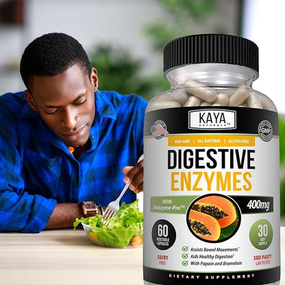Kaya Naturals Digestive Enzymes with Prebiotics & Probiotics - Constipation & Bloating Relief - Weight Management Pills for Women & Men - Aids Immune Function - Digestion Support - 60 Veggie Capsules