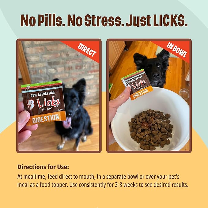 Licks Pill Free Dog Digestion - Dog Gut Health and Gas Relief - Bloating Relief and Digestion Supplement for Dogs - Dog Health Supplies - Gel Packets - 10 Use