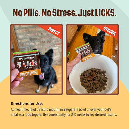 Licks Pill Free Dog Digestion - Dog Gut Health and Gas Relief - Bloating Relief and Digestion Supplement for Dogs - Dog Health Supplies - Gel Packets - 10 Use